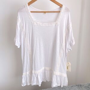 Farmer Market Women's Rayon/Spandex Short Sleeve Top, Ruffle Details, White, XL